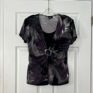 Elegant Women's Black and Purple Patterned Blouse